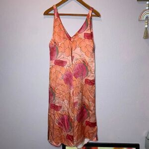 VEDA midi silk floral fruit tropical print sleeveless sundress